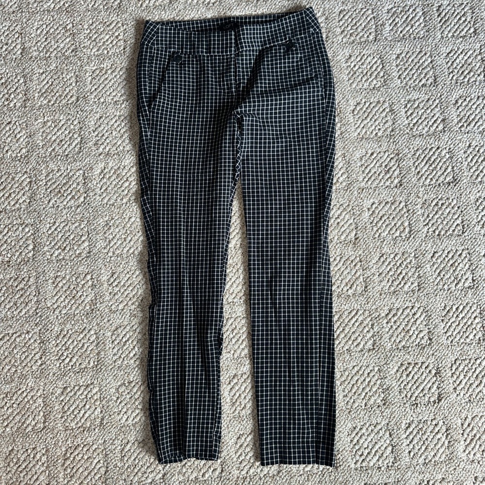 Ann Taylor Loft Marisa Skinny‎ Cropped Pants Women's Sz 0 Black Plaid Career
